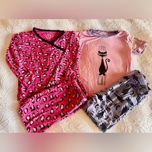Kickee Pants Girls Pink Leopard & Cat Pajama Set - size 5